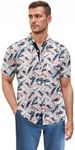 ETHANOL Men Classic Slim Fit Woven Short Sleeve Wrinkle Resistant Print Shirt MSTL46568-RP3PNK Pink XL