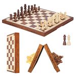 Syrace Magnetic Chess Set Board Games, Kids and Adults Wooden Foldable Hand Carved Portable Travel Chess Board Game Sets with Game Pieces & Storage Slots 15.74" (luxurious Magnetic Chess)