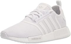 adidas Originals NMD_R1 Primeknit Skate Shoe, White/White/Grey, 5 US Unisex Big Kid