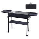 CDEN Portable Charcoal Grill, Folding Charcoal Grill, Hibachi Skewers BBQ Grill with Side Table, Stainless Steel Grills, With Storage Shelf, and Carry Bag, Ideal for Camping, Picnic - Black