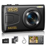 Digital Camera for Kids, 64MP Point and Shoot Digital Camera with 32GB Card, Fill Light, 18X Zoom, Loop Recoring, Compact Small 4K Camera Gift for Teens Boys Girls Black