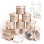 HOTOOLME Candle Jars Empty Containers Candle Tins Round Aluminium for Wax Melt Making Kit DIY Storage 12 Pack with 4 Plastic Candle Making Cup (Gold)