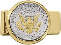 American Coin Treasures Coin Money Clip - Presidential Seal JFK Half Dollar Selectively Layered in Pure 24k Gold, Brass Moneyclip, Holds Currency, Credit Cards, Cash, U.S. Coin