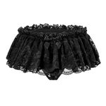 Littleforbig Unisex Hipster Briefs Sissy Lace Skirted Thong Panties Shaping Brief for Crossdressers Transgender Black XS