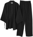 un-brand Men's Japanese Kimono Cotton Hanfu Ancient Pajamas Suit Plus Size Zen Clothing Taoist Clothing (Size L, Black)