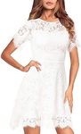 Women's Elegant Round Neck Wedding Guest Floral Lace Cocktail Party A Line Lace Dress, 943a-1-1white, Large