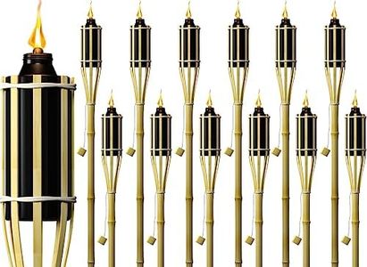 Matney Bamboo Torches for Outside - 4 Feet Tall - (12 Pack) Decorative Garden & Backyard Lights - Torches Outdoor - Oil Lamp for Citronella - Flame Lasts Over 8 Hours