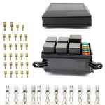 Tiardey 2-Slot Fuse Relay Box [6 Relays] [6 Blade Fuses] with 12V 40A relays,fuses and Metallic Pins for Automotive and Marine Use