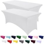 SEPARO 4 8FT Stretch Tablecloth Rectangular Spandex Table Cover for Outdoor Party DJ Tradeshows Banquet Vendors Weddings Celebrations, etc, 90% Polyester 10% Spandex, White, 2PC 6FT