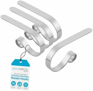 BIRDROCK HOME Christmas Stocking Mantel Hooks - Metal Fireplace Hanger with Non-Slip Pads - Holds Up to 10 lbs - Ideal for Hanging Stockings & Holiday Decor - 4 Pack, Mantel Hooks (Royal Silver)