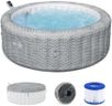 Bestway SaluSpa Bali Smart AirJet Inflatable Hot Tub Round Portable 4 to 6 Person Spa with 140 AirJets, App Control and EnergySense Cover, Grey Rattan