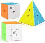 D-FantiX QYTOYS Stickerless Speed Cube Bundle, Qidi S 2x2 Warrior W 3x3 Qiming Pyraminx Magic Cube Puzzle Toys for Kids