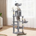 YITAHOME 64.5" Cat Tree, Multi-Level Cat House, Large Cat Condo Furniture with Perch Hammock, Scratching Posts and Dangling Balls for Kittens, Cats and Pets, Light Gray