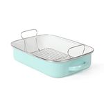 Martha Stewart Thayer 16" Enamel On Steel Roaster Pan w/Stainless Steel Rack - Martha Blue