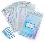 Anstore 120 PCS Smell Proof Bags, Resealable Mylar Ziplock Bags, Holographic Aluminum Foil Pouches, Flat Food Storage Bags with 126 PCS Sticky Label, for Candy, Cookies, Chocolate, Jewelry(10 x 15CM)