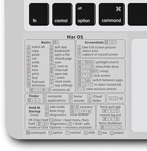 2 PCS Mac OS Keyboard Shortcuts, M1/M2/M3/ Intel Laptop PVC Keyboard Shortcuts Water/Oil/Tear Resistant Clear Vinyl Sticker with No Residue for 13”-16” MacBook Air and Pro (Sonoma/Ventura/Monterey)