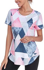 Abrooical Women's Short Sleeve Workout Shirts Crewneck Sports Yoga Running Dry Fit Tops Side Split Tee, Print 01, Small