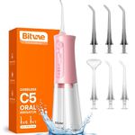 Water Flosser for Teeth Cordless, Bitvae Water Flossers 3 Modes & 5 Intensities, Oral Irrigator with 6 Jet Tips, Dental Flosser Water Jet IPX7 Waterproof Available in Shower, USB Rechargeable, Pink