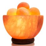 UMAID Natural Himalayan Sea Salt Lamp Bowl with 6 Heated Salt Massage Balls, Bulb with Dimmable Switch, Rose Orange Massage Ball Salt Lamp