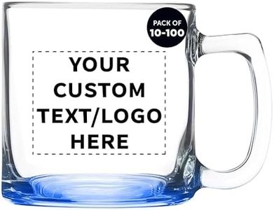 DISCOUNT PROMOS Custom Small Glass Coffee Mugs 9 oz Set of 10/50/100, Personalized Bulk Pack Perfect for Coffee Tea Espresso Hot Cocoa & Other Beverages - Blue