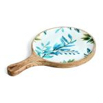 SAAGA Mango Wood Pizza Serving Tray/Pan for Kitchen - Circular Snacks Plate for Home, Cafe, Restaurants -15 Inch X 10 Inch, White and Aquamarine