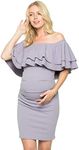 My Bump Double Layer Ruffle Maternity Dress-Fitted Off-Shoulder Baby Shower Pregnancy, Lavender Solid, Medium