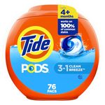 Tide PODS Laundry Detergent Soap Pacs, HE Compatible, Clean Breeze Scent, 76 Count