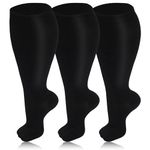 3 Pairs Plus Size Compression Socks for Women & Men, 20-30 mmHg Wide Calf Extra Large Knee High Flight Socks Compression Stockings for Circulation Support