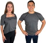 Inspired Comforts Mens/Uni-Sex Chemo Port Access Shirt with Dual Chest Zips | 100% Cotton | Half Sleeve | L, Charcoal