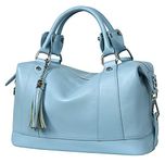 HESHE Womens Leather Tote Bags Top Handle Handbags Designer Fashion Hobo Purse, Light Blue, (L) 13.65in * (H) 7.8in * (W) 5.07in