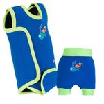 Swimbest Swimsuit & Nappy Set - Neoprene Wrap Around Baby Swimming Costume with a FREE SWIM NAPPY- Blue/Lime, 6-12 mths/6-9m (6-8 kgs)