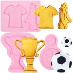 Soccer Shoes Soap Silicone Molds 3 Pcs, Football Fondant Molds Jersey Trophy Sneakers Mold for Chocolate Cake Decoration Candy Sugar Cupcake Topper Sports Themed Birthday Party Polymer Clay Crafts