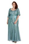 R&M Richards Long Gown W/Sweetheart Neckline, Sequin Embellishments & Panel Godet, Seafoam, 18 Plus
