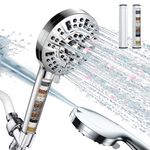 Likense High Pressure Shower Head with Handheld, 10 Spray Settings Combo Water Saving Shower Heads with Stainless Steel Hose,Holder & PTFE Tape, Wider Silver Face for Tubs Tiles Walls Pets Cleaning