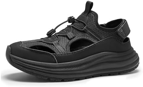 OrthoComfoot Men's Orthopedic Close Toes Hiking Sandals: Casual Plantar Fasciitis Ankle Support Orthotics Summer Hook Loop Walking Shoes, Stylish Gym Athletic Sport Sandals Black Size 9