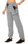 MOCOLY Women's Hiking Cargo Pants Elastic Waist Quick Dry Lightweight Water Resistant Climbing Long Pants UPF SPF 50+ Light Grey S