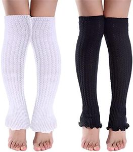 aoozleny Women Girls Leg Warmers with Ruffles, Knitted Boots Cuff Warmer Ribbed Stretch Knee Leg Socks,2 Pairs