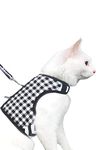 Yizhi Miaow Escape Proof Cat Harness with Leash Extra Large, Adjustable Cat Walking Jackets, Padded Cat Vest Black Plaid