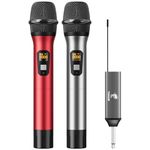 TONOR Wireless Microphone, UHF Dual Cordless Metal Dynamic Mic System with Rechargeable Receiver, for Karaoke Singing, Wedding, DJ, Party, Speech, Church, Class Use, 200ft (TW630), Red