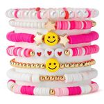 Shining Diva Fashion Latest Stylish Multilayer Boho Bohemian Bangle Bracelet for Women and Girls (15875b)(Pink)