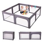 Baby Playpen, Toddler Safety Gate Foldable Play Pen Easy Assembly, Large Size&Shape Adjustable Baby Barrier, Extra-Large Indoor Playpen for Kids Foldable Baby Play Yard 180x200cm, Deep Grey