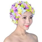 Women Swimming Cap, Retro Breathable Swim Caps with Flowers - Petal Bathing Cap(Multicolor)