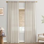 Oatmeal Beige Back Tab Linen Cotton Sheer Curtains 120 Inches Long for Living Room Bedroom 2 Panels Set