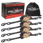 Porotmotor 4 Pack Retractable Ratchet Straps (1" × 10'), 1500LBS Break Strength Ratchet Tie Down Straps Heavy Duty Auto Retracting Ratchet Straps for Motorcycle, Trailers, Boats, ATVs, UTVs