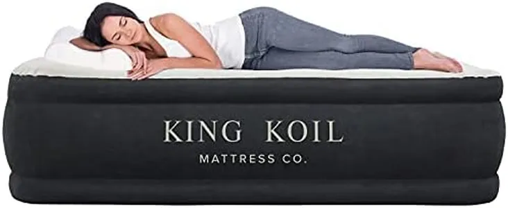 King Koil Luxury Queen Size Air Mattress with Built-in High-Speed Pump, 20" Adjustable Double High Premium Pillow Top Inflatable Airbed for Guests, Camping & Home (Manufacturer Warranty)