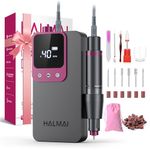 HALMAI Electric Nail Drill Professional, Portable Nail File for Acrylic Gel Nails, Cordless Rechargeable Nail Drill Kit 40000RPM, HMC320 Salon-Grade Efile Nail Machine(Dark Grey)