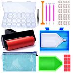 HASTHIP® 5D DIY Diamond Painting Tools and Accessories Kits with Diamond Painting Trays and 4 Pens, Diamond Roller, 28-Grids Diamond Organizer, Diamond Art Painting Tool Kit (Without Diamonds)