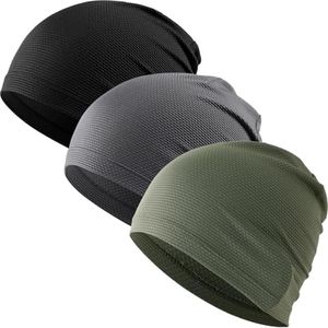 WTACTFUL Cooling Skull Cap for Men Women Breathable Running Caps Sweat Hat Skull Caps Thin Slouchy Beanie for Dreadlock Cycling Motorcycle Riding Hiking Helmet Liner Sport 3Pack Black Gray Deep-Green