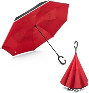 G4Free 62 Inch Large Reverse Umbrella with C-Shaped Handle, Windproof Upside Down Inverted Close Rain Umbrella with Reflective Strip for Women and Men (Black/Red)