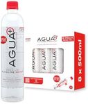 Agua Plus pH9+ Alkaline Water Bottles - 16.9 fl oz Drinking Water Bottles - Enhanced with Pink Mineral Sea Salt for Electrolytes and Minerals - Recycled Plastic and USA Made Water Bottles - 8 Pack